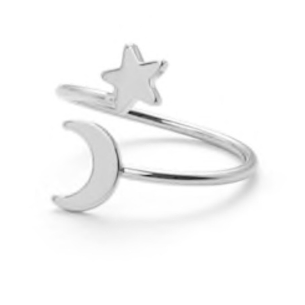 Silver star and moon galaxy ring
